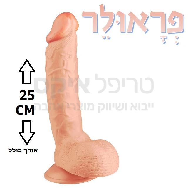 פראולר  - דילדו סיליקון גמיש ונעים באורך של 25 ס"מ במגע נעים ורך. אפשר לחבר לרצועות סטרפ-און. המוצר כולל אשכים ובסיס ואקום שנצמד לכל משטח ישר. המוצר סופג טמפרטורת גוף תוך שניות.